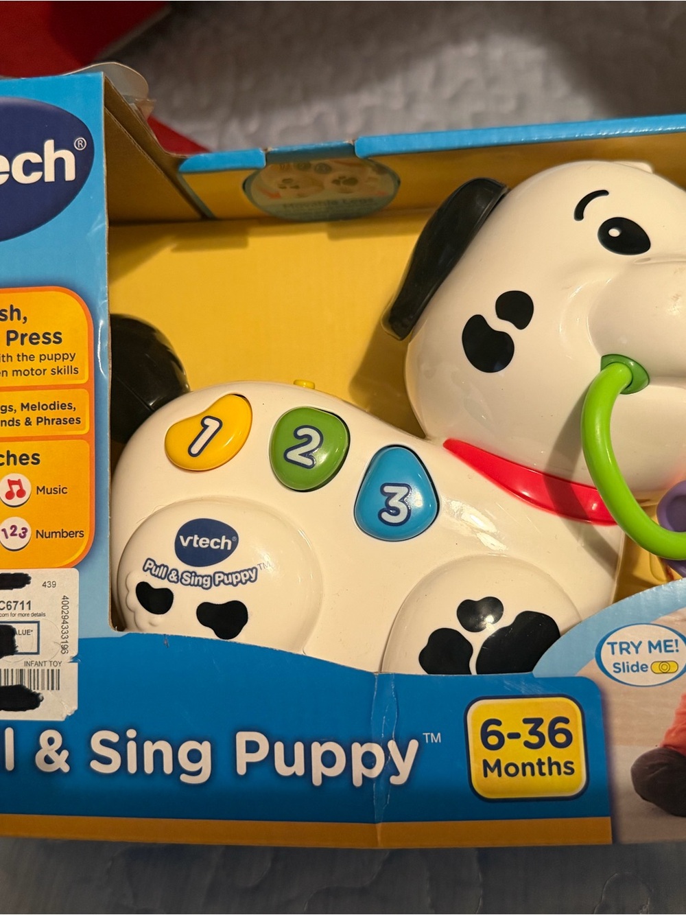 Pull & Sing Puppy Toy - White, Black, Green